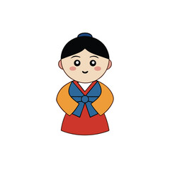 Cartoon Of A Korean Boy In Hanbok Offering Gift
