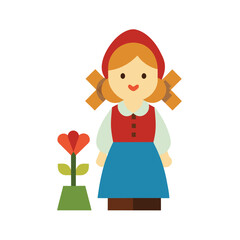 Cartoon Of A Dutch Girl In Traditional Dress