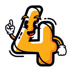 The number 4 in the form of an expressive cartoon character
Perfect for children's education, fun infographics, or number-themed animations