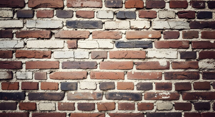 Obraz premium Close up view of an old brick wall with varied colors and visible mortar and texture details evenly lit