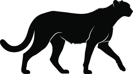 Cheetah silhouette in walking posture, wild animal illustration, sleek body design, nature concept, cad drawing flat vector illustration