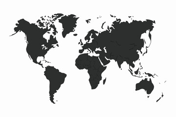 World map illustration showing continents in black against a white background layout design style