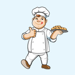 Happy Fat Chef Mascot Giving Thumbs Up &ndash; Cartoon Character Illustration