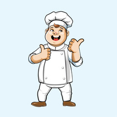 Happy Fat Chef Mascot Giving Thumbs Up – Cartoon Character Illustration