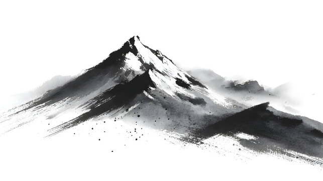 Ink dry brush stroke of moutain illustration abstract black vector