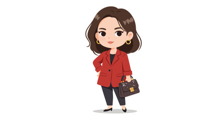 Confident young woman in red blazer, stylish handbag, cartoon illustration.