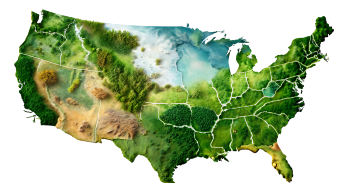 United states map detailed terrain green nature