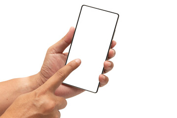 Hand Touching Blank Smartphone Screen for Mockup