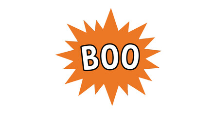 Fototapeta premium Festive orange burst with 'BOO' message stands out against the stark black, creating a spooky Halloween ambiance suitable for party invites, decorations, and seasonal promotions.