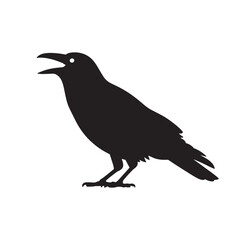 Fototapeta premium Black Crow or Raven Silhouette Crawing or Standing - Intelligent Bird Vector Illustration for Nature, Gothic, and Halloween Designs