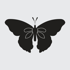 Elegant black butterfly silhouette with minimalist white line details. Perfect for tattoos, logos, nature icons, or decorative vector art