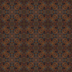 Damask Seamless pattern of ornate flowers on a black backdrop