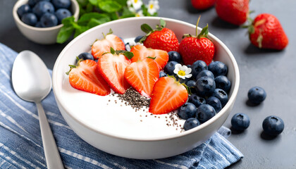 Yogurt bowl with berries, and healthy breakfast.