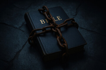 Holy Bible Restrained by Chains Representing Censorship
