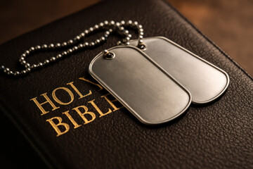 Dog Tags Resting on a Leather Holy Bible

Close-Up of Bible and Military Identification Tags