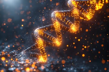 Glowing DNA Helix with Sparkling Particles - Biotech and Genetic Research Concept