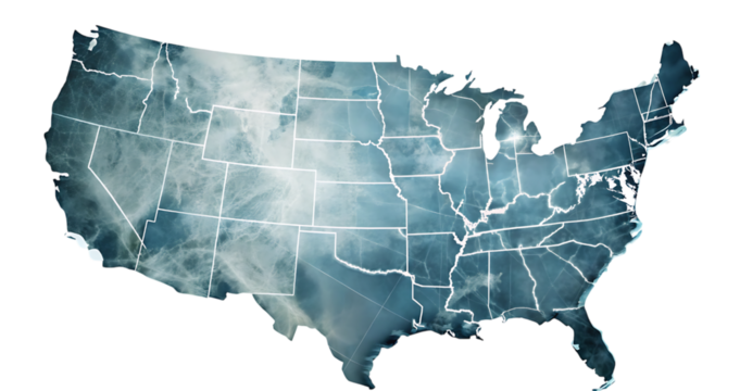 United states map overlayed with weather data