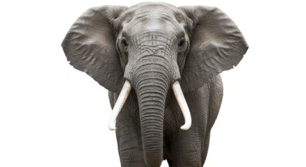 Close-up of an elephant's head and tusks against a black background.