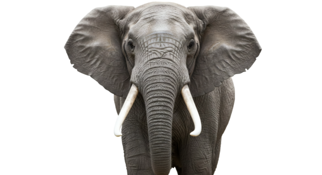 Close-up of an elephant's head and tusks against a black background.