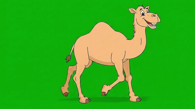 Cartoon camel walking, isolated on green screen animation