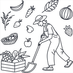 hand drawn vector illustration of a set of fruits and vegetable
