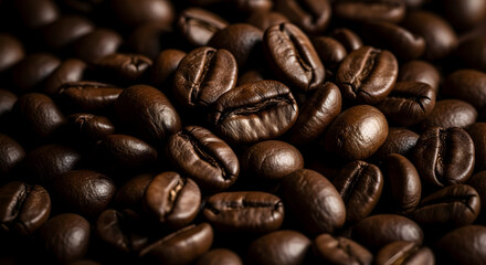 Obraz premium A close up shot of a pile of roasted coffee beans with visible texture and dark brown color tones