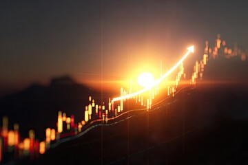 Financial growth, sunrise over charts