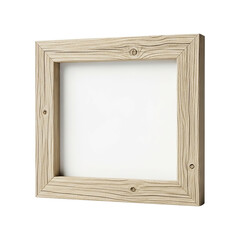 Fototapeta premium A rustic light-colored wooden picture frame with natural grain texture, viewed from an angle and isolated on a clean white background.