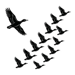 Flock of Birds Flying in V Formation - Migration and Teamwork Vector