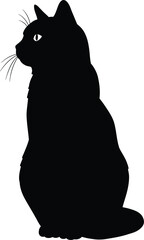 Elegant Black Cat Silhouette, Green Eye Glimmer, Side View