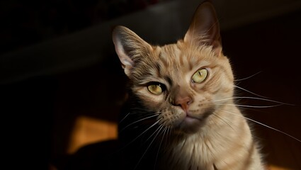 Ginger tabby cat with striking yellow eyes and long white whiskers feline orange