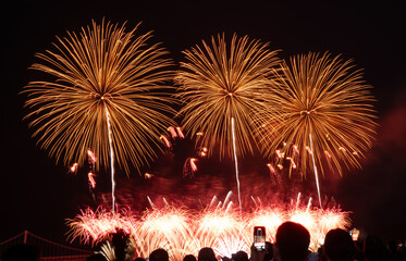 Spectacular Fireworks Light Up the Night Sky In Busan, Korea.