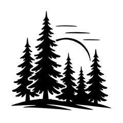 Pine Trees Forest with Sunset Icon - Nature and Outdoor Landscape