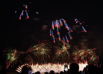 Spectacular Fireworks Light Up the Night Sky In Busan, Korea.