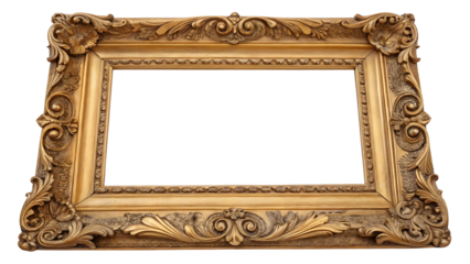 Ornate antique gold picture frame with intricate carvings and a white blank space image