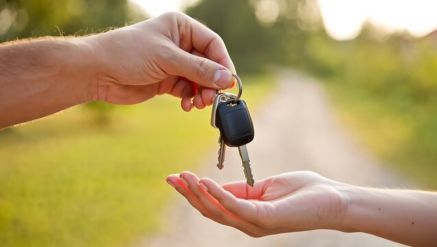 Handing Over Car Keys Outdoors receiving transfer