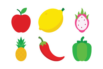 A vibrant collection of healthy fruits and vegetables, featuring apples, bananas, oranges, strawberries, pears, tomatoes, cherries, lemons, peppers, and plums