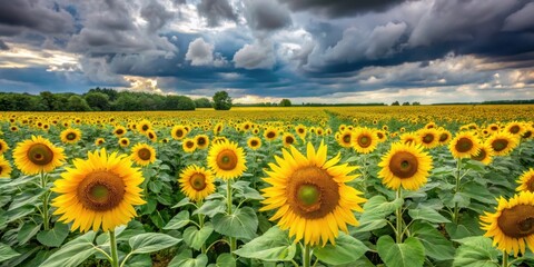 Obraz premium Sunflower Field on a Cloudy Day