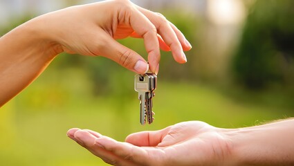 Handing Over Keys With Green Background hands giving