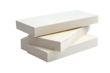 Three light colored wooden planks stacked together isolated on transparent background
