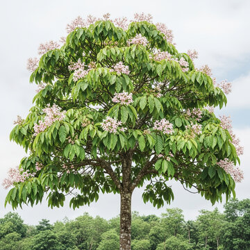 Cinchona officinalis Tree in Bloom for Botanical Education, Medicinal Plant Websites, Herbal Medicine Blogs, Pharmaceutical Research, and Natural History Illustrations
