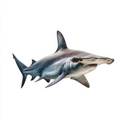 Naklejka premium Hammerhead Shark Swimming Isolated on White Background