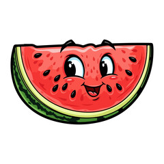 Obraz premium Watermelon cartoon, colored cartoon with line art and white background. AI generated image.