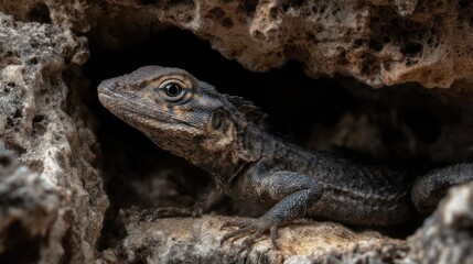 Fototapeta premium Lizard in rocky crevice