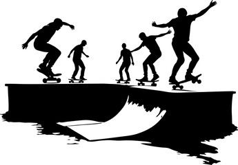 Urban Friendship Vibes - Youth Silhouette Art with Skateboards"
