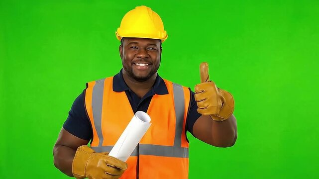Construction Worker with Blueprints Gives a Thumbs Up | Green Screen