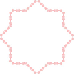 Decorative pink and white star shaped frame with pearl accents isolated on white background