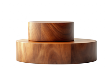 Two levels of polished wooden cylinders for display isolated on transparent background