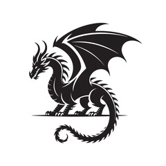 Majestic Black Dragon Silhouette with Spread Wings and Open Mouth - Mythical Creature Vector Illustration for Fantasy, Gaming, and Logo Designs

