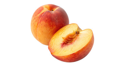 Whole and Sliced Peach Isolated  and juicy interior On a transparent background